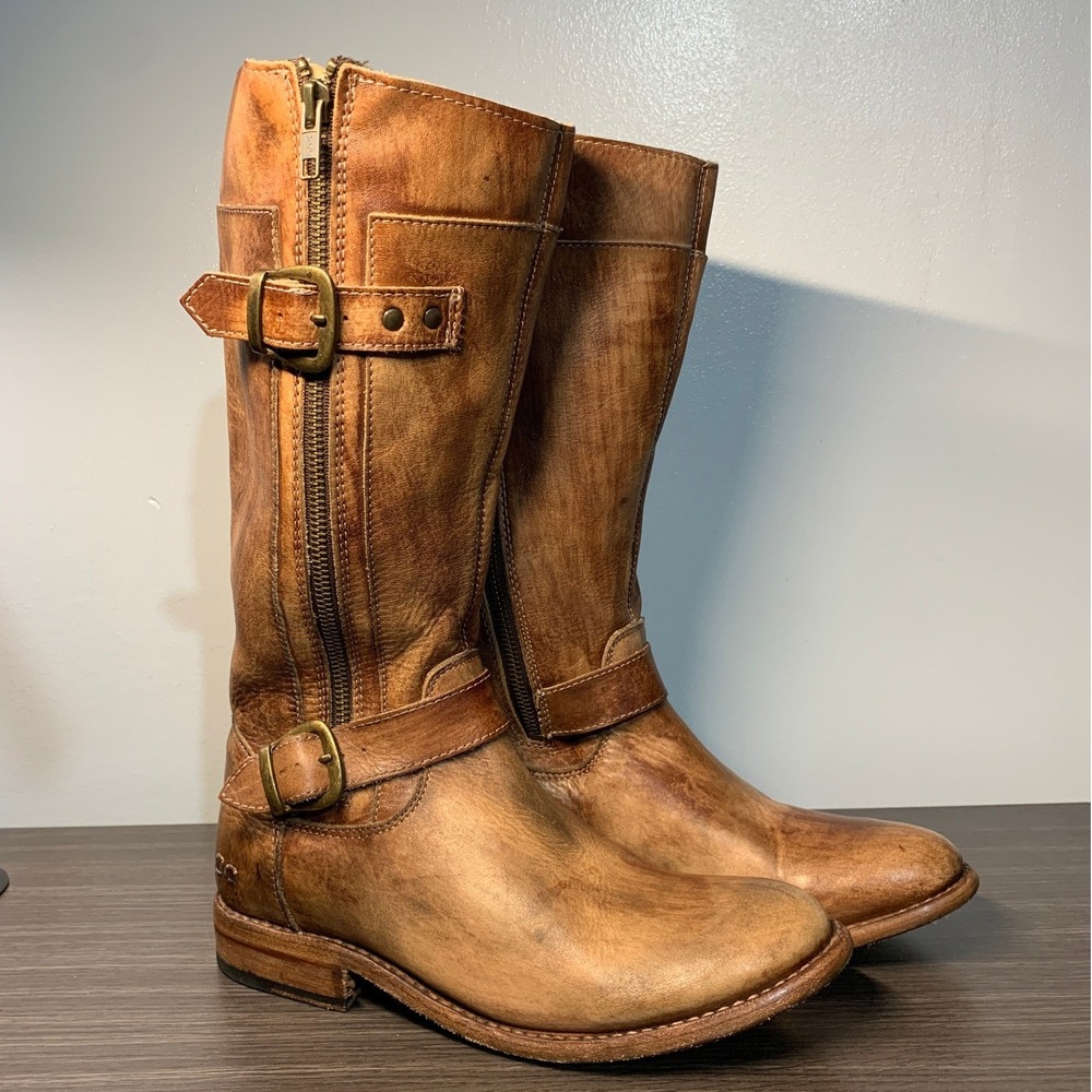 Bed Stu Manchester Tall Boots Tan Rustic Leather Buckle Riding Boots Womens